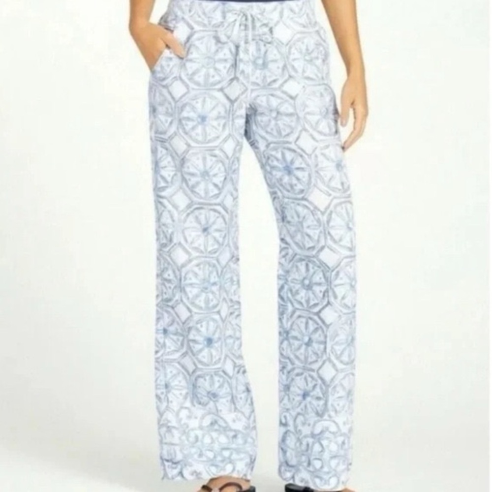 Tommy Bahama Watercolor Tiles Linen Drawstring Pants Size 0